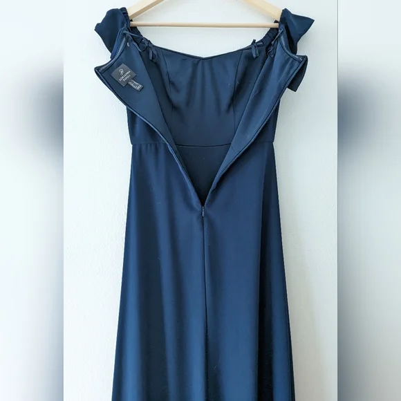 Adrianna Papell Off Shoulder Ruffled Sleeveless Zipper Back Solid Full-Length - Picture 7 of 11